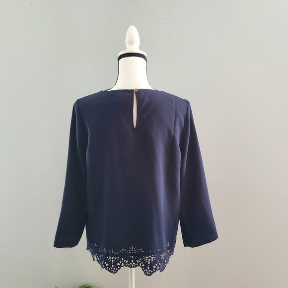 Adrienne Vittadini Navy Blue Long Sleeve Top Blouse M - Picture 2 of 8